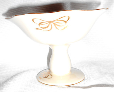 Vintage Teleflora Centerpiece Pedestal Bowl w/ Gold Ribbon Bow Accents  | eBay | eBay US