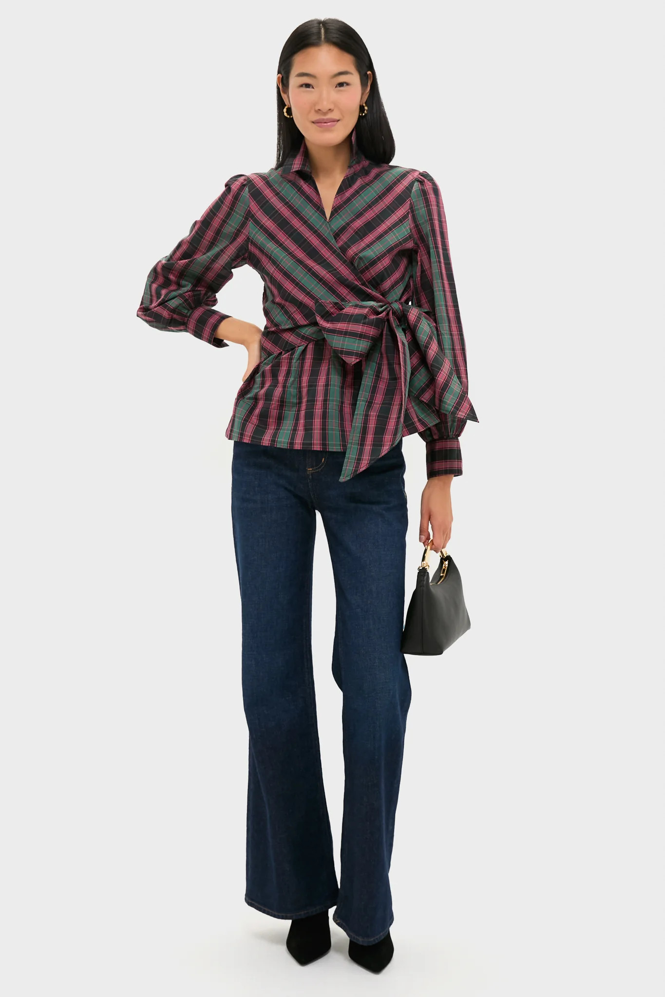 Tartan Tie Front Bow Bea Blouse | Tuckernuck (US)