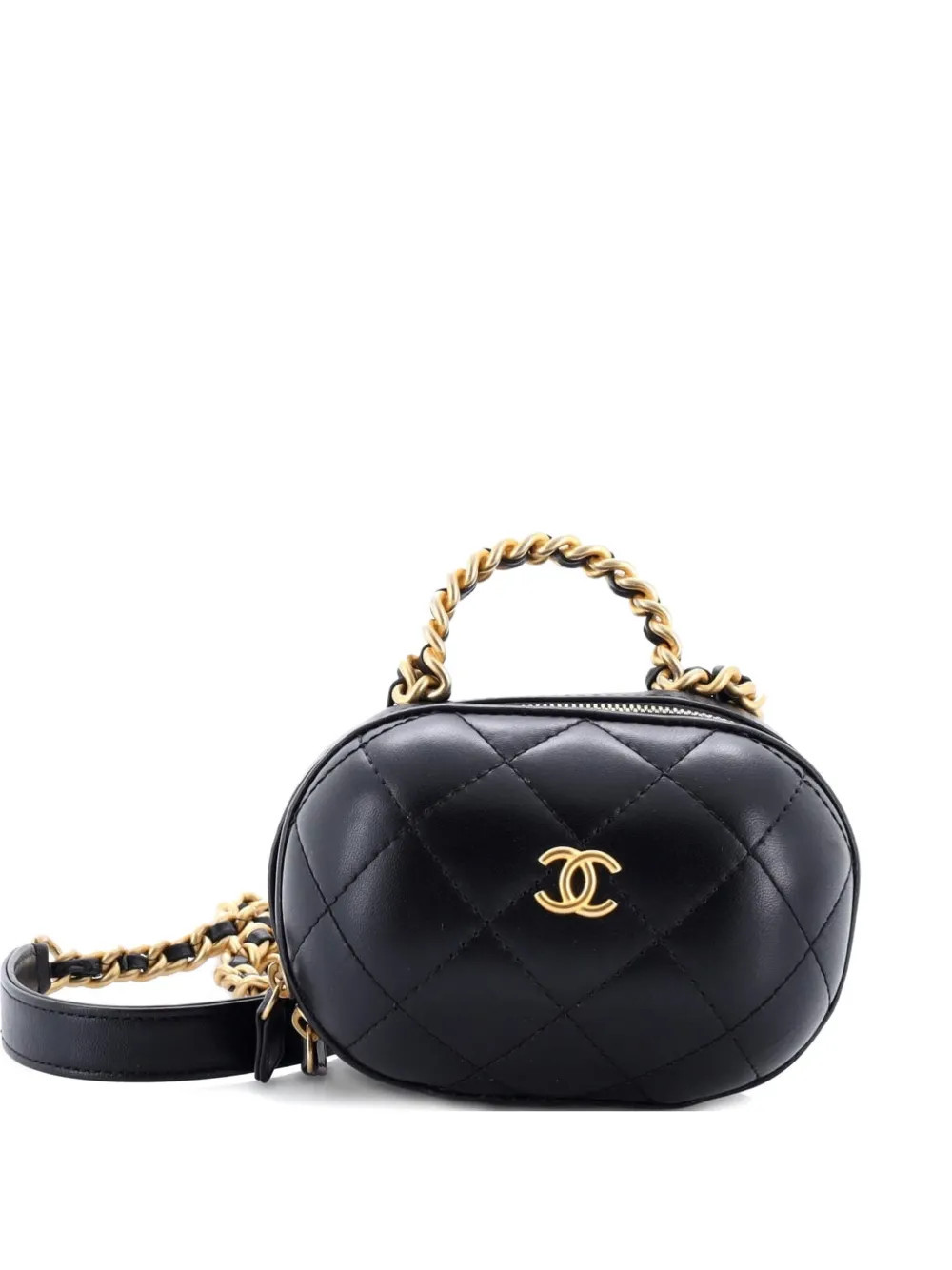 CHANEL Pre-Owned CC Bubble Top Handle Vanity Case with Chain Quilted Lambskin Mini satchel - Black | Farfetch Global