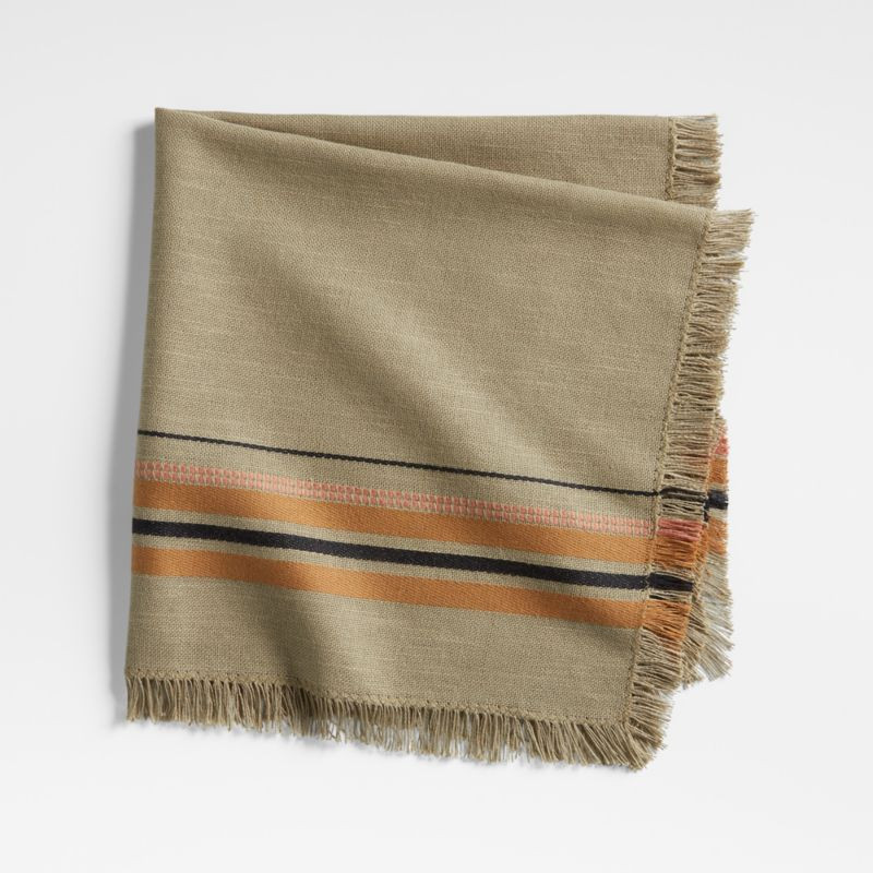 Craft Striped Green Organic Cotton Fringe Napkin | Crate & Barrel | Crate & Barrel