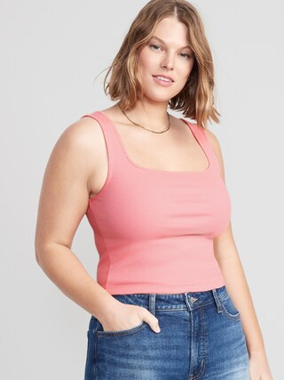 Fitted Square-Neck Ultra-Cropped Rib-Knit Tank Top for Women | Old Navy (US)