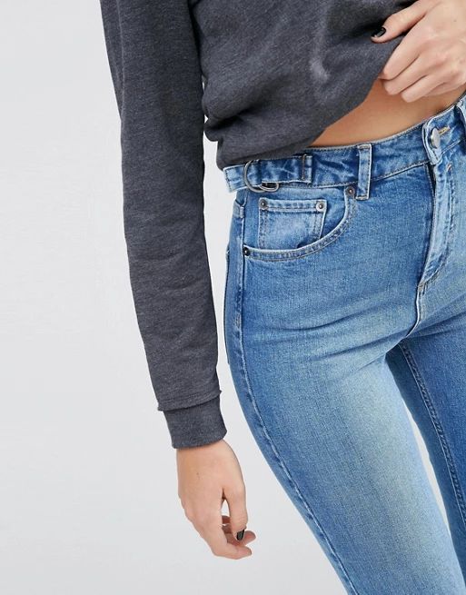 ASOS FARLEIGH Slim Mom Jeans In Jecca Pretty Midwash with Side Tabs and Stepped Hem | ASOS US