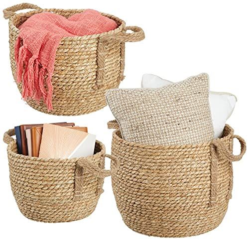 mDesign Round Woven Braided Rope Seagrass Home Storage Baskets, Jute Handles - for Organizing Clo... | Amazon (US)