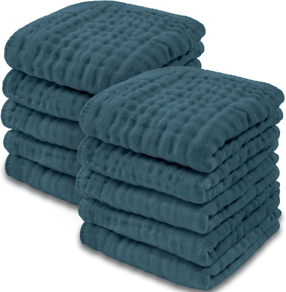 Baby Washcloths, Muslin Cotton Baby Towels, Large 10”x10” Wash Cloths Soft on Sensitive Skin,... | Amazon (US)