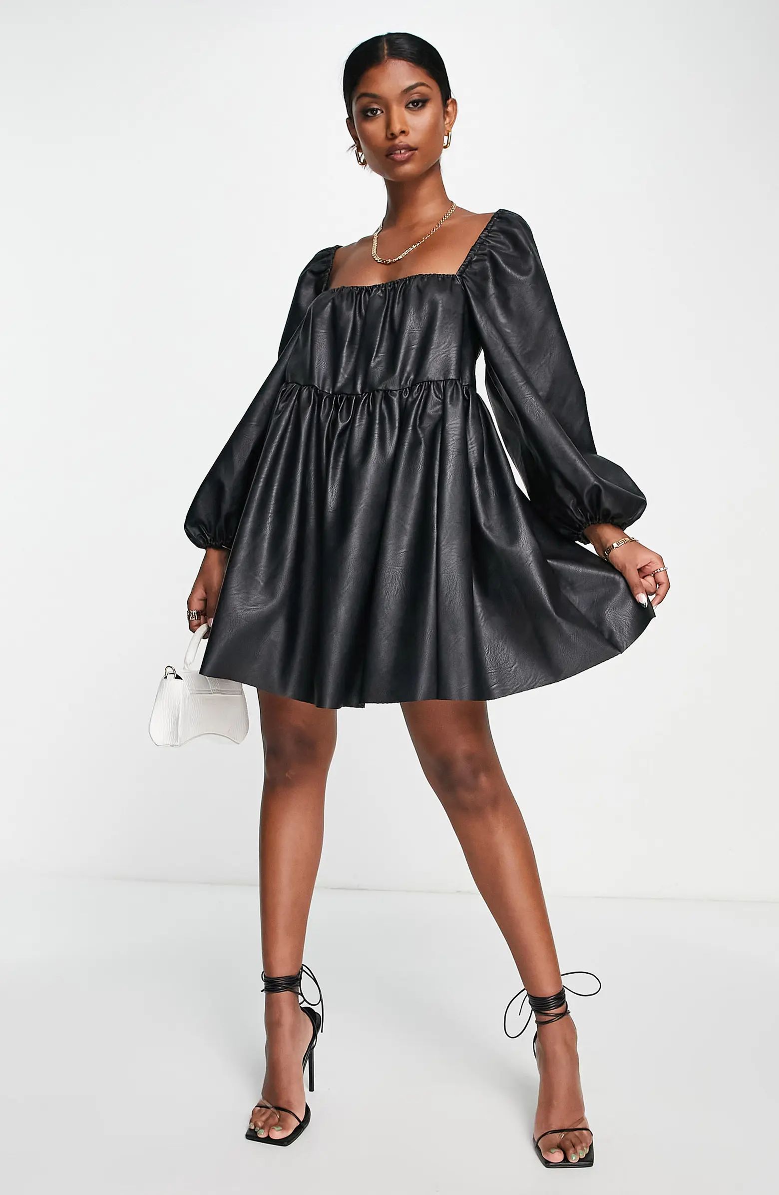 Long Sleeve Faux Leather Minidress | Nordstrom