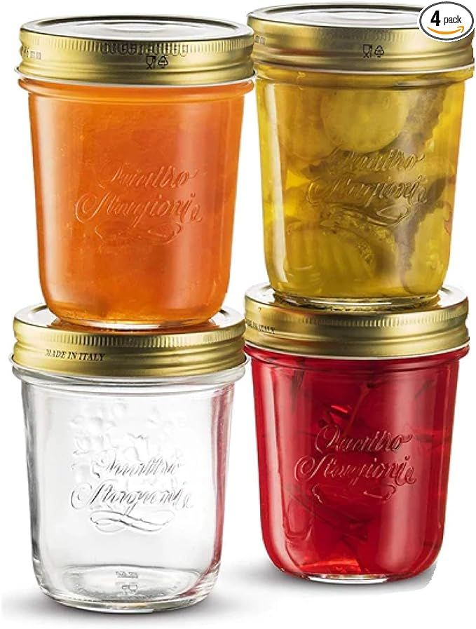 Bormioli Rocco Quattro Stagioni set of 4 Clear Airtight Mason Jars, 10.75 Oz. Made from Durable G... | Amazon (US)