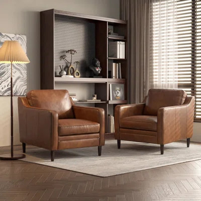 Ashtabula Genuine Leather Square Arm Accent Chair (set Of 2) | Wayfair North America