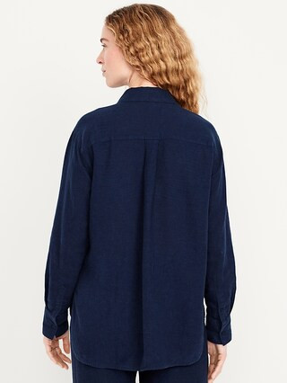 Button-Down Linen-Blend Striped Shirt | Old Navy (US)