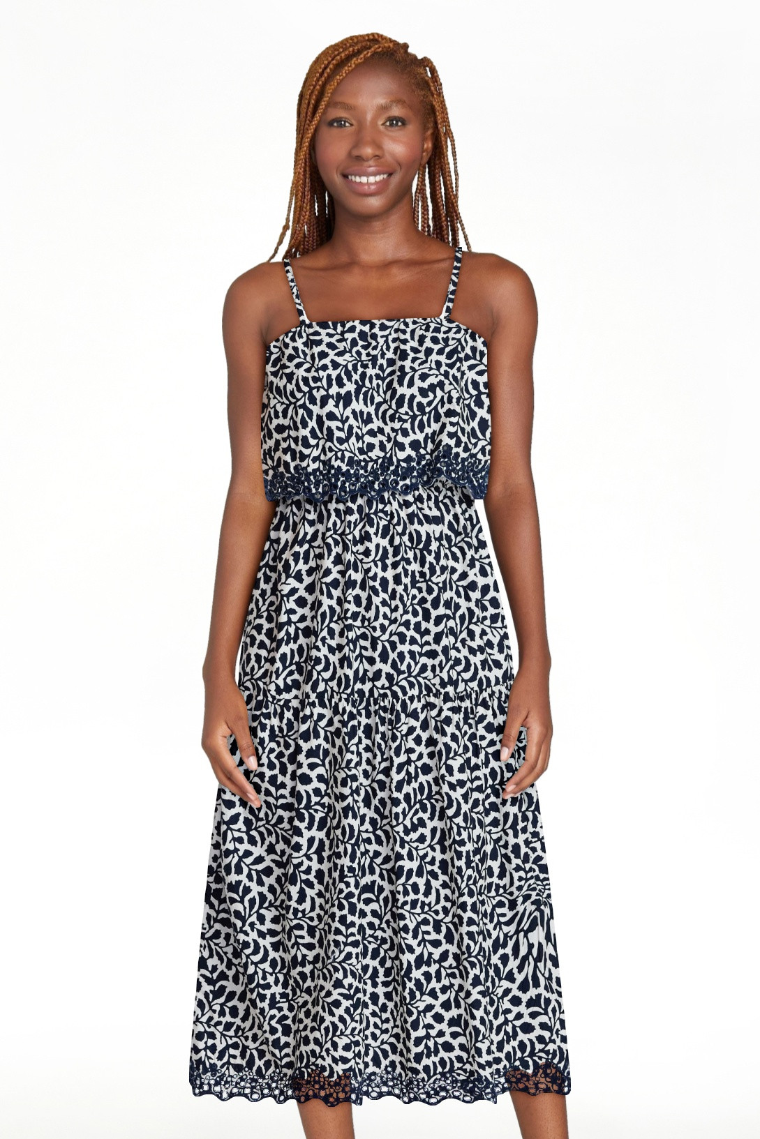 Time and Tru Women's and Women's Plus Sleeveless Cotton Midi Dress with Eyelet Trim, Sizes XS-4X | Walmart (US)