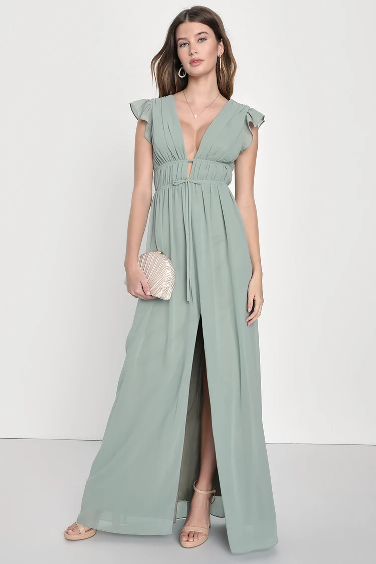 I'm All Yours Sage Brush Ruffled Maxi Dress | Lulus (US)