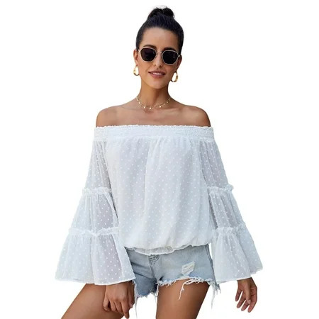 Women White Swiss Dot Off The Shoulder Top | Walmart (US)