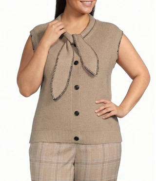 Skies Are Blue Plus Size Scarf Neck-Tie Cap Sleeve Sweater Knit Top -  2X | Dillard's