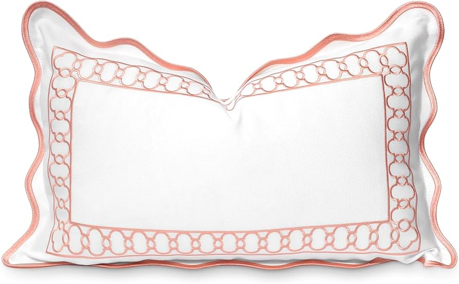 Hofdeco Premium Coastal Patio Indoor Outdoor Scalloped Lumbar Pillow Cover Only, 12"x20" Water Re... | Amazon (US)