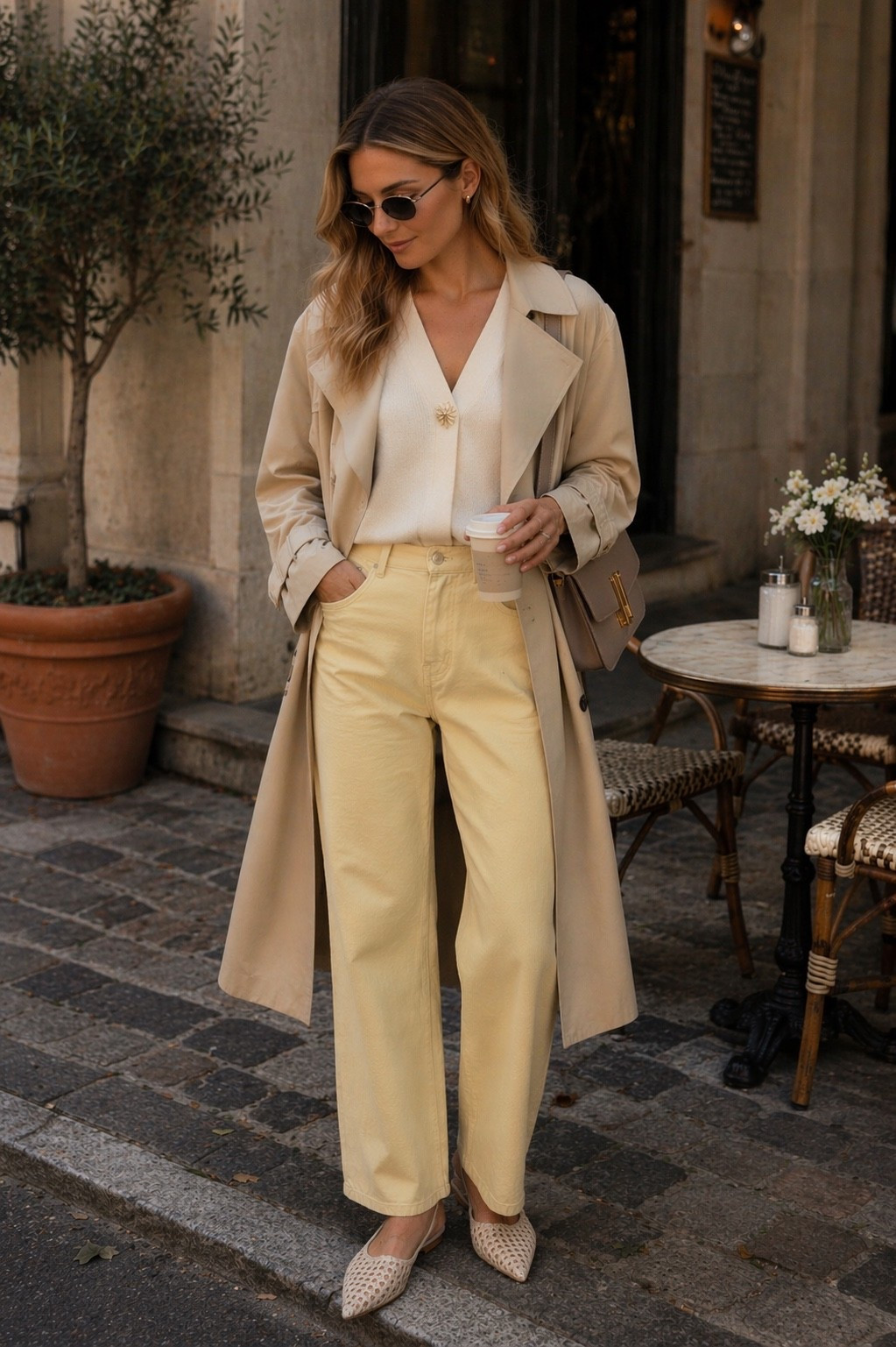 Butter yellow jeans and trench coat outfit  

#LTKsummer #LTKeurope #LTKspring