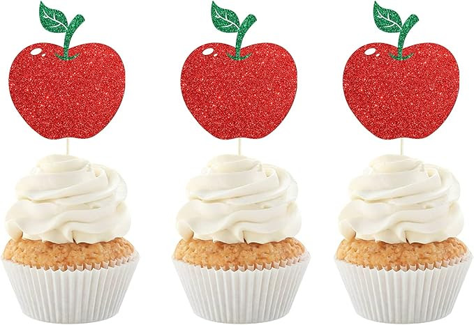 Set of 24 Glitter Apple Cupcake Toppers, Fruit Themed Baby Shower Dessert Decor, Baby Birthday Pa... | Amazon (US)