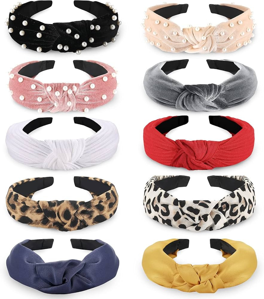 Funtopia Fashion Headbands for Women Girls, 10 Pcs Knotted Pearl Wide Top Knot Turban Hair Bands/... | Amazon (US)