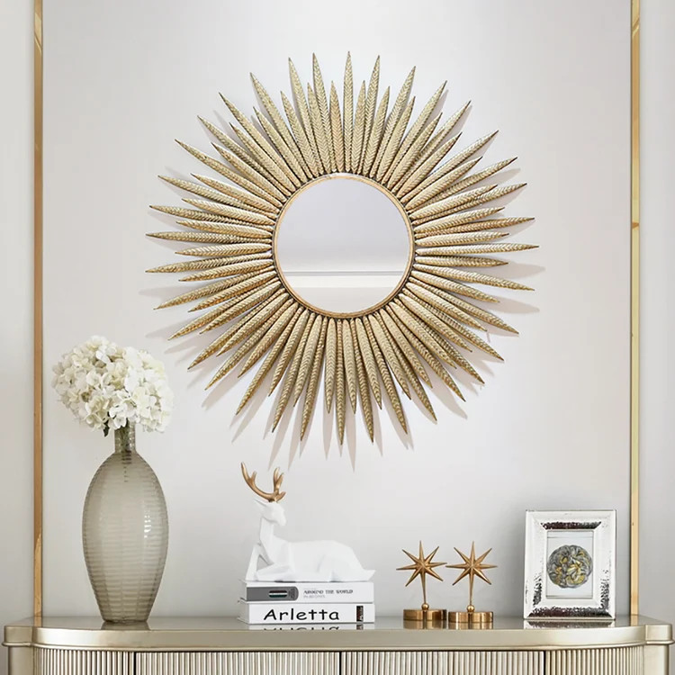Grand miroir mural créatif en métal doré Sunburst de luxe de 857 mm pour salon | Homary