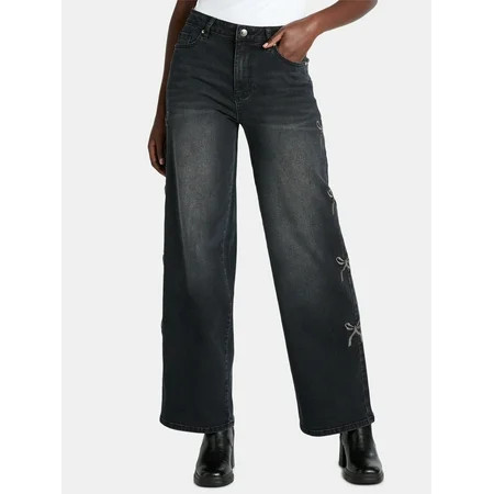 Madden NYC Women's Ultra 90s Fit Jeans with Bow Embroidery, 32" inseam, Sizes 00-18 | Walmart (US)