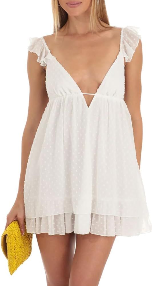 Womens Summer Dresses Y2k Short Puff Sleeve Flowy Graduation Dress Lace Peplum Off The Shoulder M... | Amazon (US)