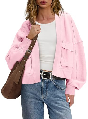 Panadila Womens Cropped Jackets Oversized Cardigans Long Sleeve Open Front Sweatshirt Cardigan Fa... | Amazon (US)