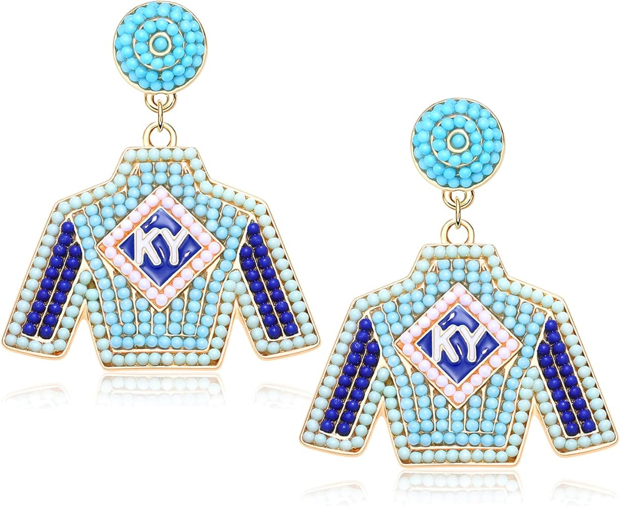 Beaded Earrings Derby Riding Suit Dangle Earrings Kentucky Derby Race Day Earrings Horse Racing F... | Amazon (US)