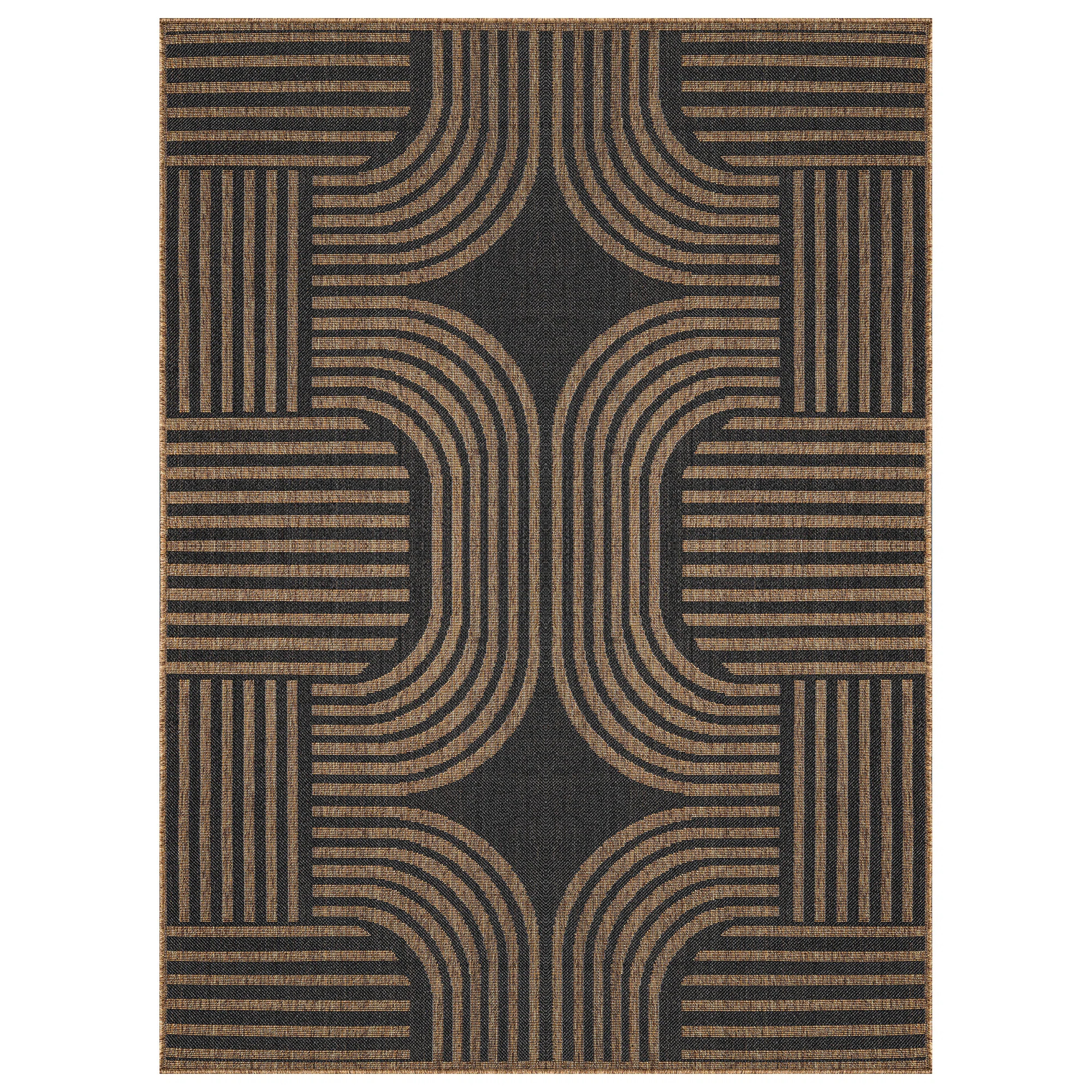 Ebern Designs Geometric Dark Gray/Natural Easy-Care Jute-Style Indoor/Outdoor Flat Woven Area Rug... | Wayfair North America