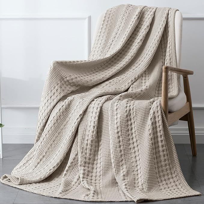 PHF 100% Cotton Waffle Weave Throw Blanket - Washed Soft Breathable Skin-Friendly Blanket for All... | Amazon (US)