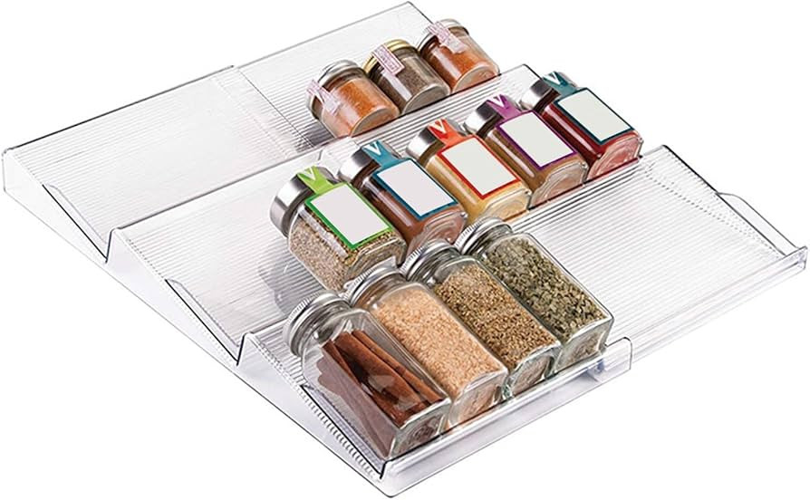 Clear Acrylic Spice Drawer Organizer, 3 Tier Expandable Seasoning Jars Drawers Insert, Telescopic... | Amazon (US)