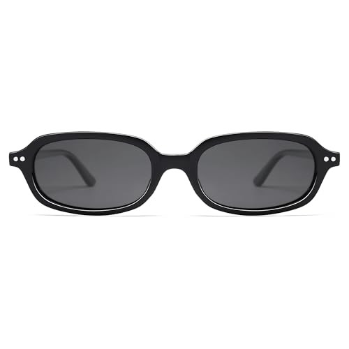 Appassal Retro Rectangle Sunglasses for Women Men Trendy Small Narrow Square Sunnies AP3729,Black/Grey | Amazon (US)
