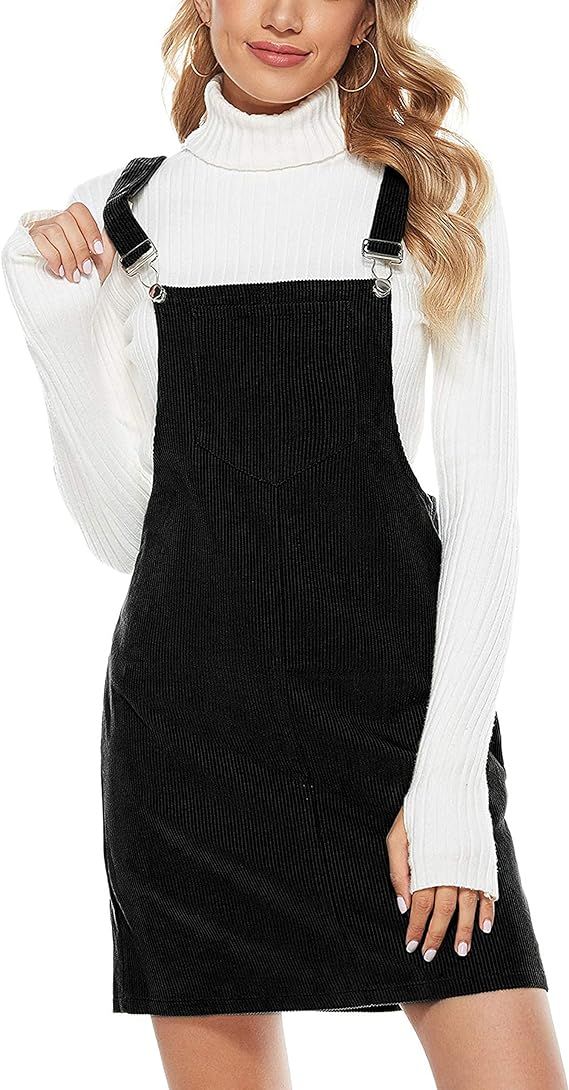 Hooever Women's Cute Corduroy Overall Bib Dress Pinafore Suspender Dress Skirt Jumper | Amazon (US)