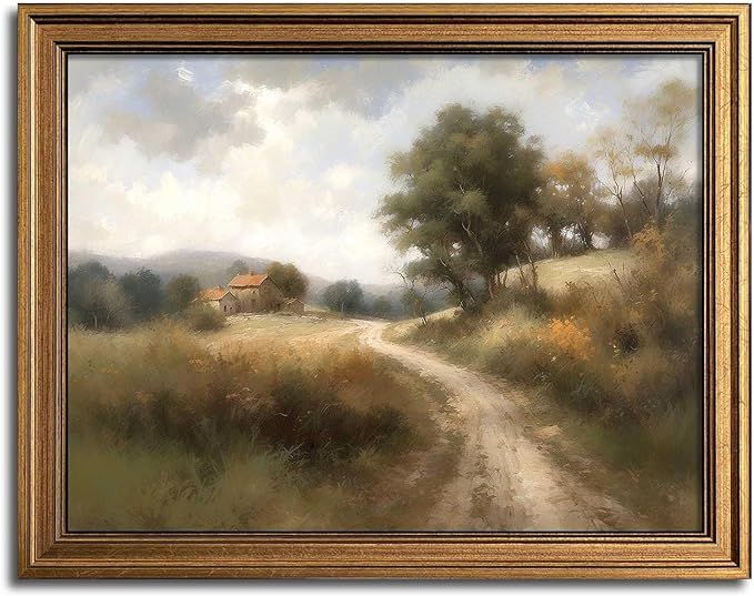 Framed Vintage Wall Art Classical Oil Painting Country Road Canvas Print Kitchen Living Room Farm... | Amazon (US)