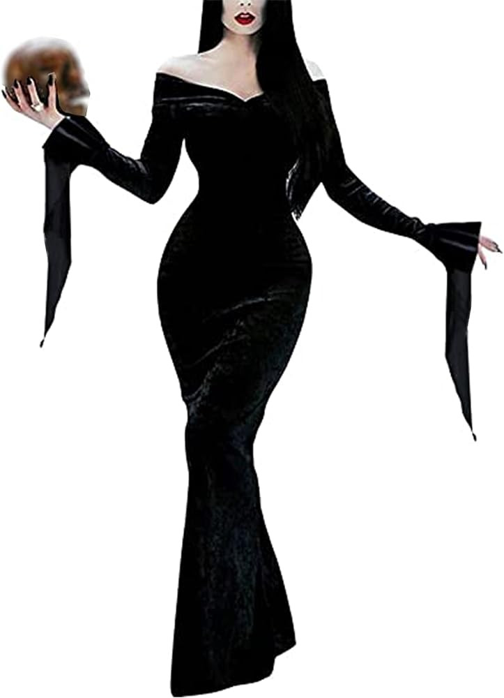 LUYANA Addams Family Halloween Costumes Women Cosplay Maxi Long Dresses | Amazon (US)