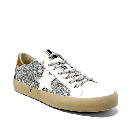 Shu Shop Womens Paula Silver Sparkle Distressed Pre-Scuffed Fashion Sneakers (Silver 7) | Walmart (US)