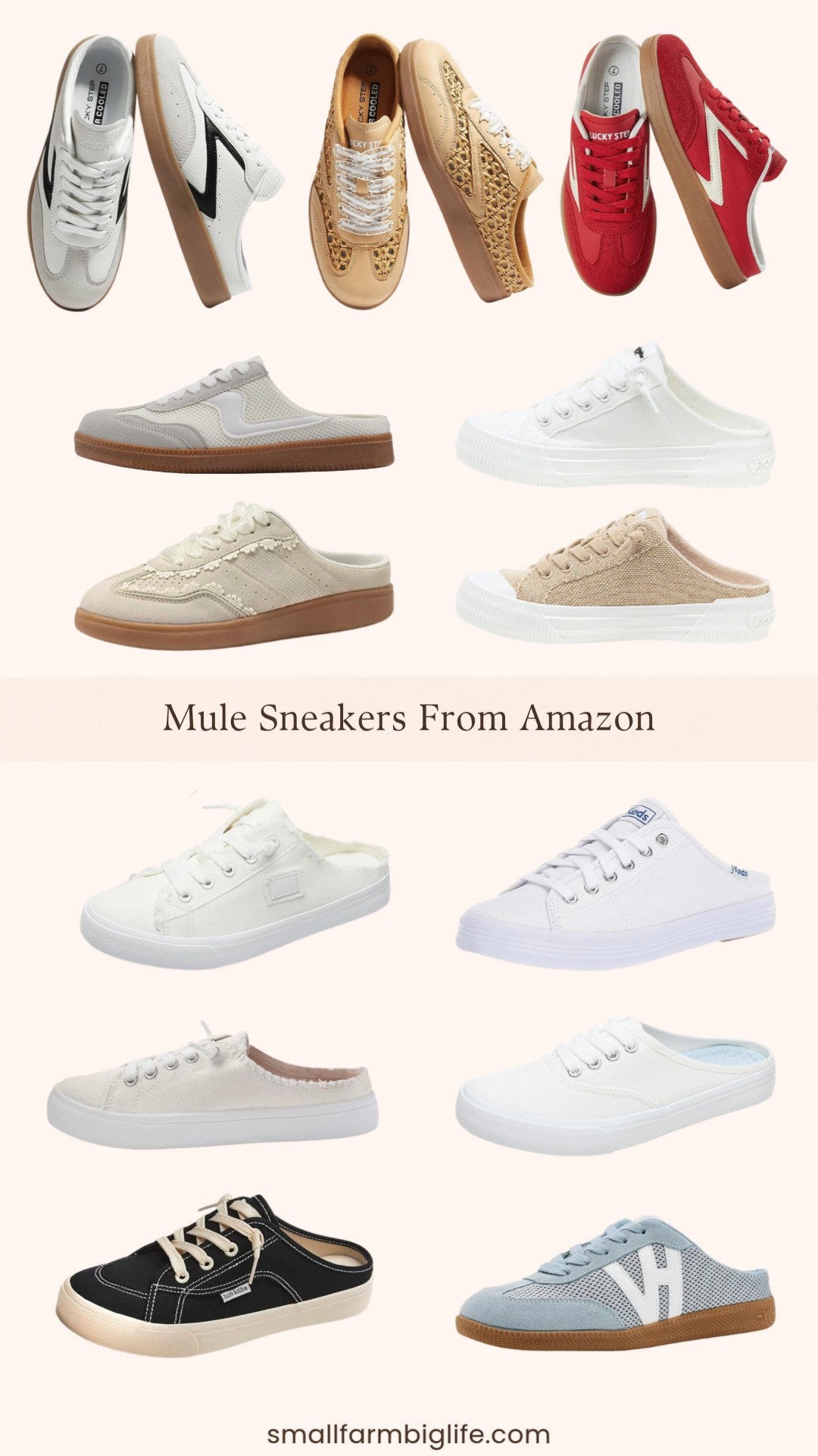 Mule sneakers are such a fun and easy summer shoe trend and Amazon has so many cute options right now at really great prices. I rounded up thirteen styles including classic white canvas mules, woven tan styles, retro inspired backless sneakers with lace up detailing, organza ribbon accents, and canvas slip ons in white, beige, cream, black and cream, red and white, and light blue. The Rocket Dog and Keds options are two of my favorite classic canvas mule styles and the Vintage Havana Bailey mule is such a pretty elevated option. These are the perfect shoes for summer when you want something easy to slip on that still looks put together. Tap to shop! 

 #LTKgrwm #LTKootd #LTKOver40