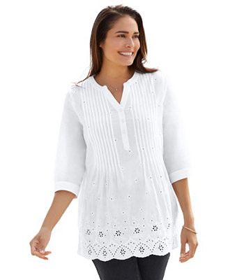 Women's Plus Size Embroidered Pintuck Tunic | Macy's