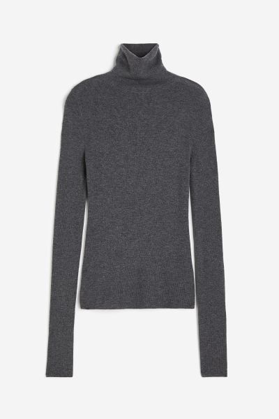Cashmere-blend polo-neck jumper - Dark grey marl - Ladies | H&M GB | H&M (UK, MY, IN, SG, PH, TW, HK)