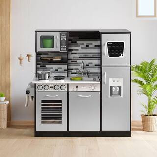 Kids Pretend Play Kitchen Set, Kids Play Kitchen for Kids, Girls, Boys, Toddler, For Ages 4-8 Years in Espresso | The Home Depot