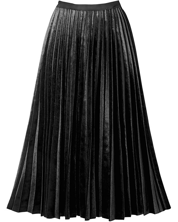 GOOBGS Women's Pleated A-Line High Waist Swing Flare Midi Skirt | Amazon (US)