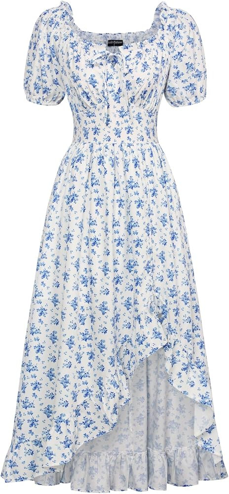 Scarlet Darkness Renaissance Cottagecore Corset Dress Floral Milkmaid Long Dress with Pockets | Amazon (US)