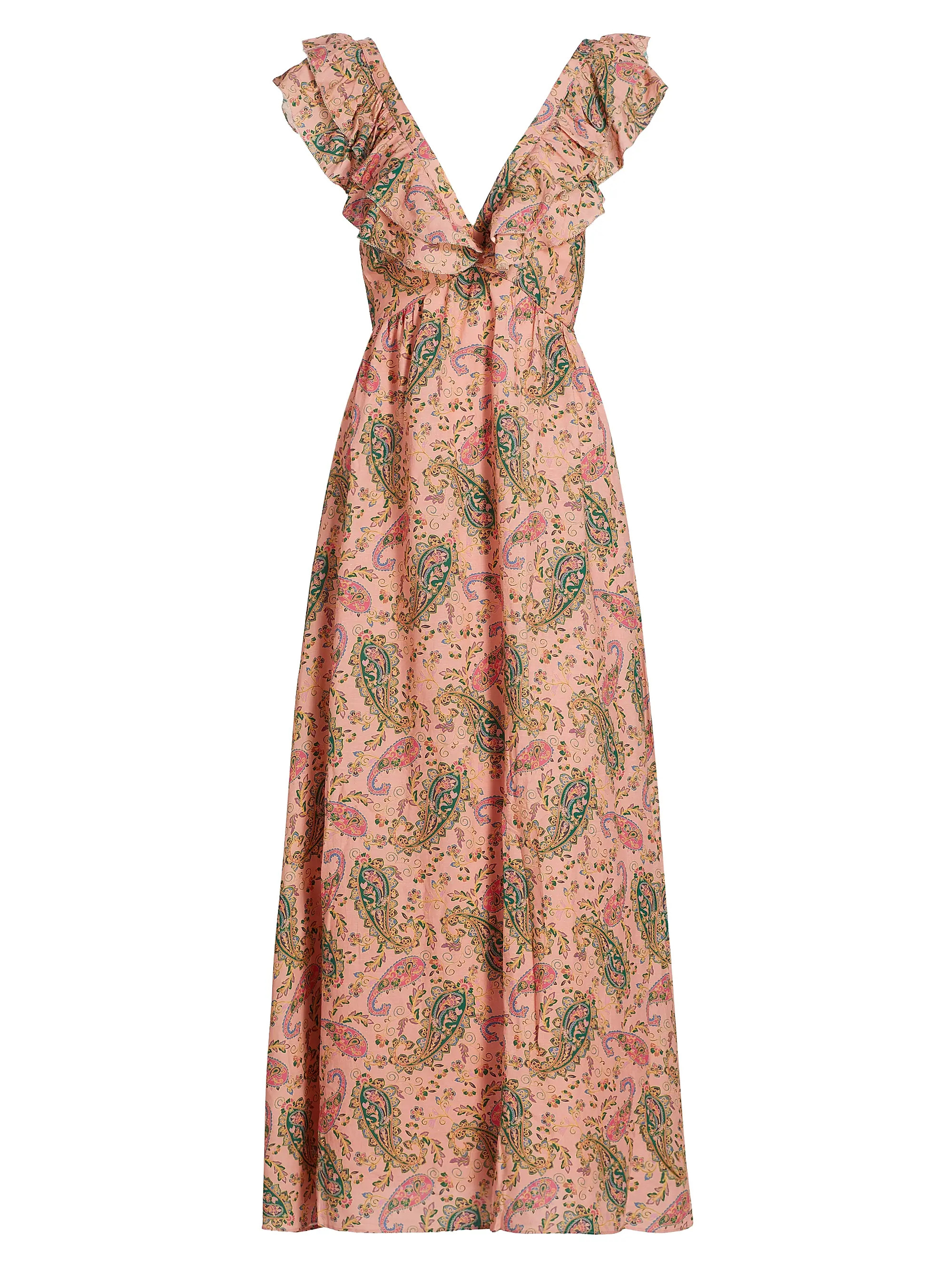 Isha Ruffled Linen-Blend Maxi Dress | Saks Fifth Avenue