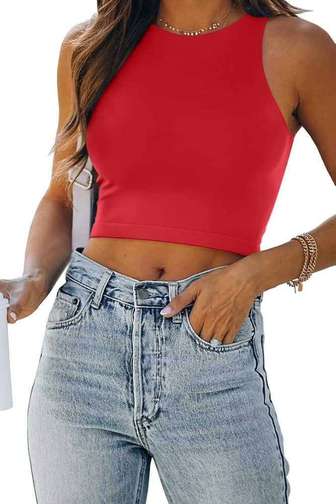 EFAN Womens Sexy Sleeveless Double Lined Crop Tops Workout Cute Tight Racerback Tank Tops Summer ... | Amazon (US)