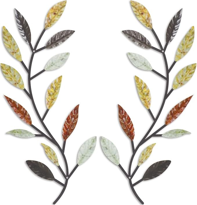2 Pieces Metal Tree Leaf Wall Decor Vine Olive Branch Leaf Wall Art Wrought Iron Scroll Above The... | Amazon (US)
