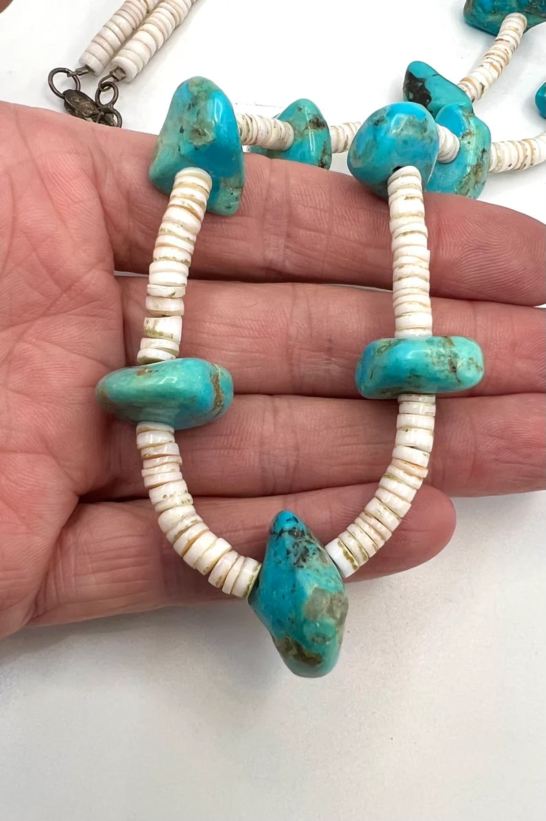 Vintage Navajo Handmade Sterling Natural Blue Turquoise Nugget - Etsy | Etsy (US)