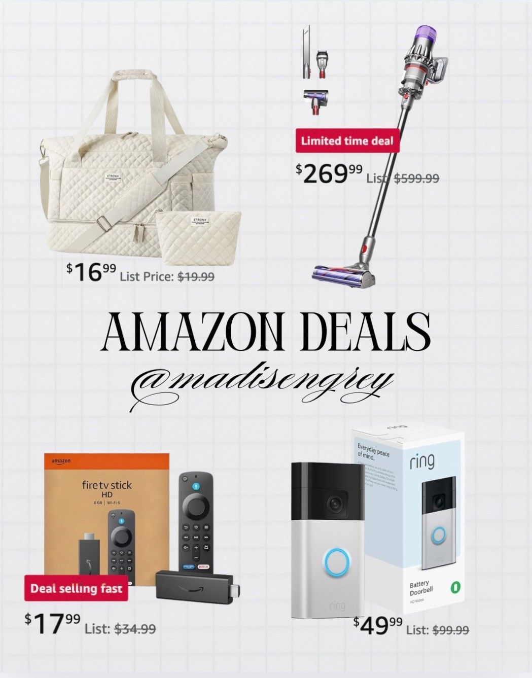 Amazon has good deals going on right now pre-Black Friday! My favorite travel bag, the Dyson vacuum, Amazon firestick which we have and love, and ring doorbell is 50% off!! 

#LTKCyberWeek #LTKSaleAlert #LTKGiftGuide