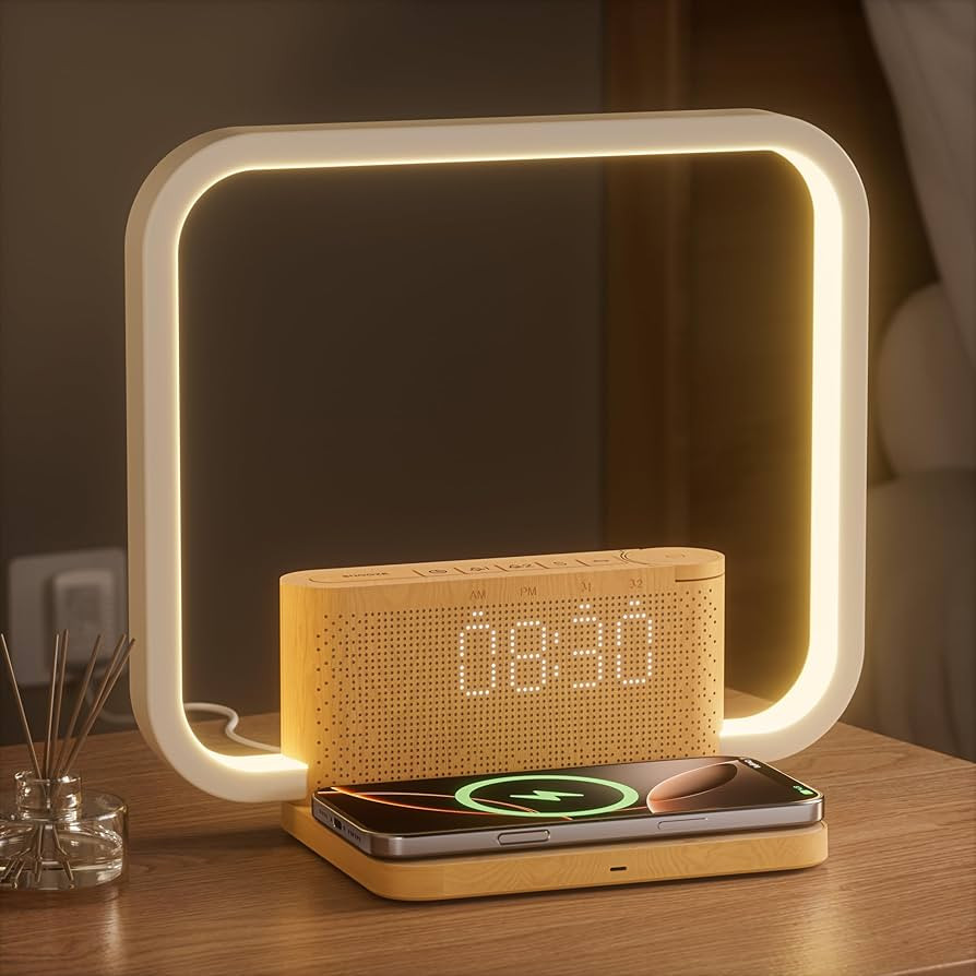 Sunrise Alarm Clock with Wireless Charging Desk Touch Lamp 3 Level Dimmable Wake-up Light Bedside... | Amazon (US)
