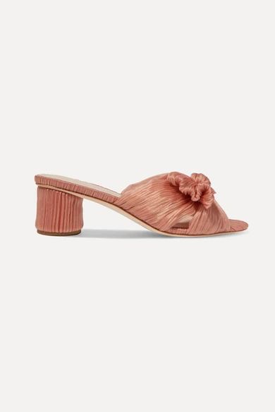 Loeffler Randall - Emilia Bow-detailed Plissé-lamé Mules - Blush | NET-A-PORTER (US)