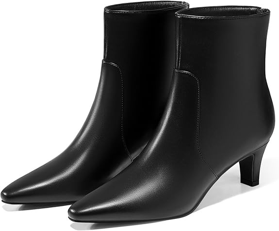 Coutgo Womens Low Kitten Heel Short Boots Fall Square Pointed Toe Ankle Boots Leather Dress Booti... | Amazon (US)