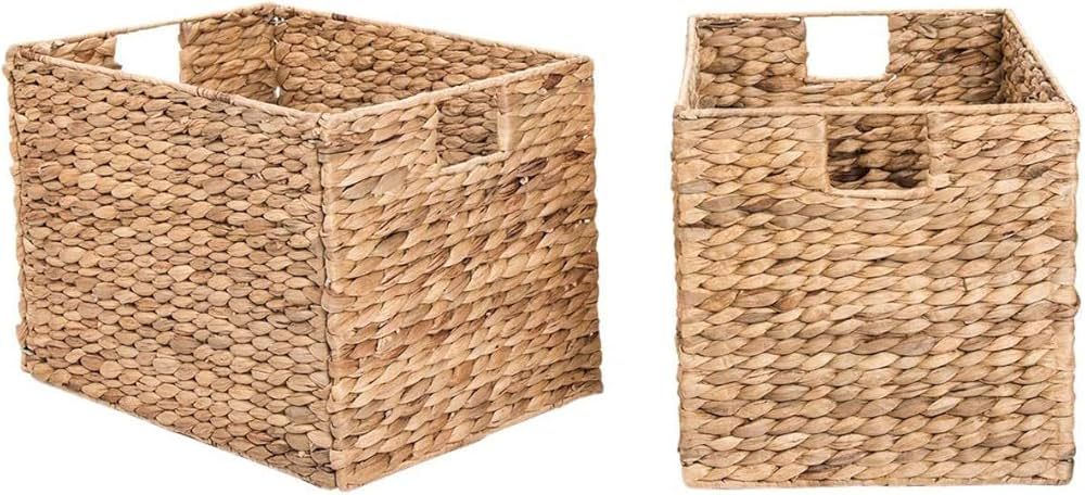 2 Decorative Hand-Woven Small Water Hyacinth Wicker Storage Basket, 16x11x11 Perfect for Shelving... | Amazon (US)