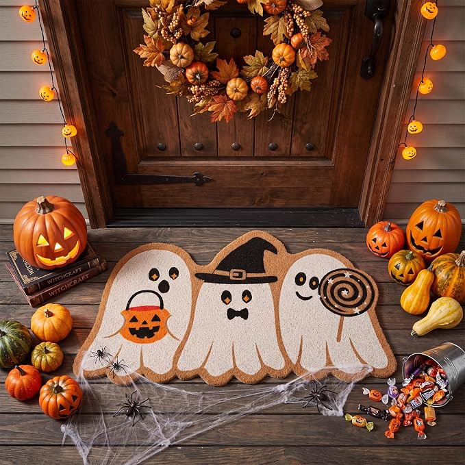 Nuanchu Halloween Ghost Welcome Doormat Outdoor Ghost Coir Door Mat,Cute | Amazon (US)