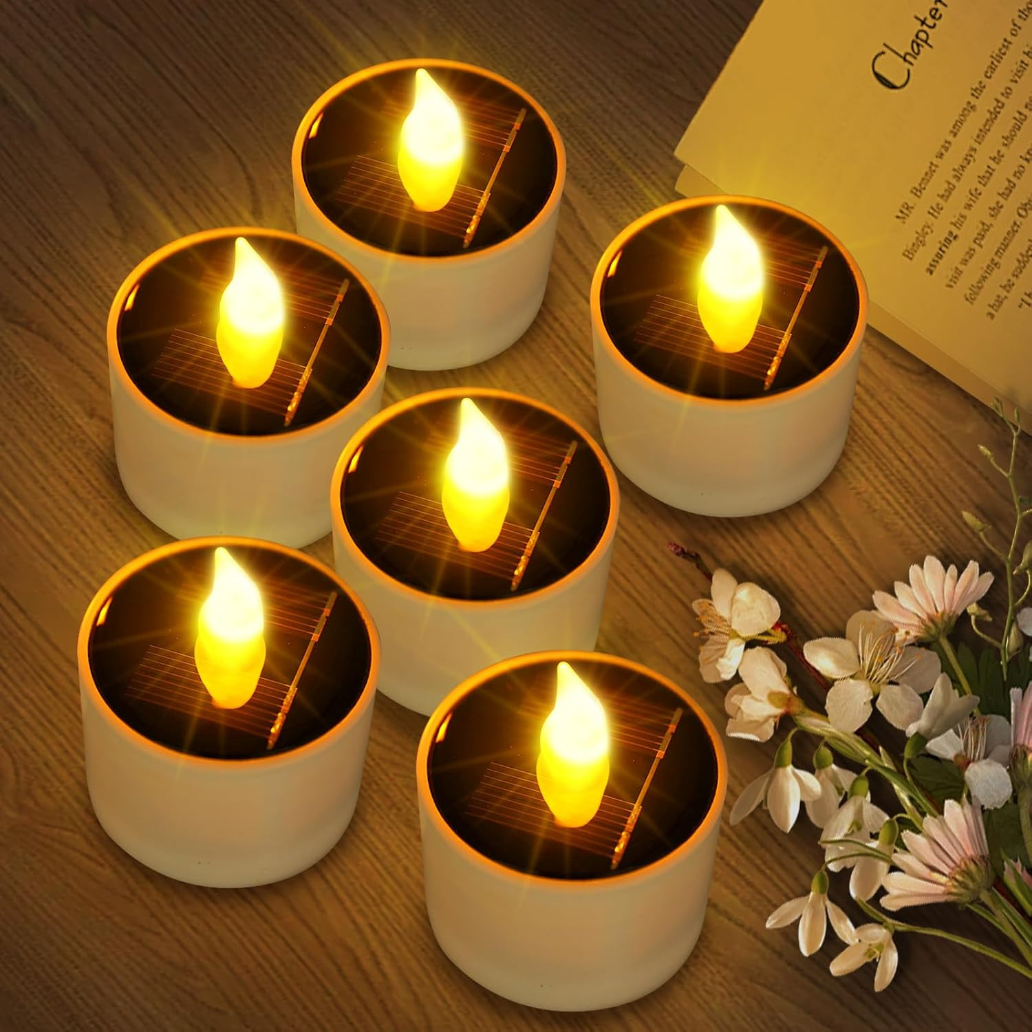 VOOKRY 6 Pcs Solar Tea Lights Outdoor - Flickering Solar Candle Lights Flameless Dusk to Dawn Lighting Waterproof Rechargeable LED Candles for Lantern Garden Camping Party Home Decorations,2.3''x2.1'' | Amazon (US)